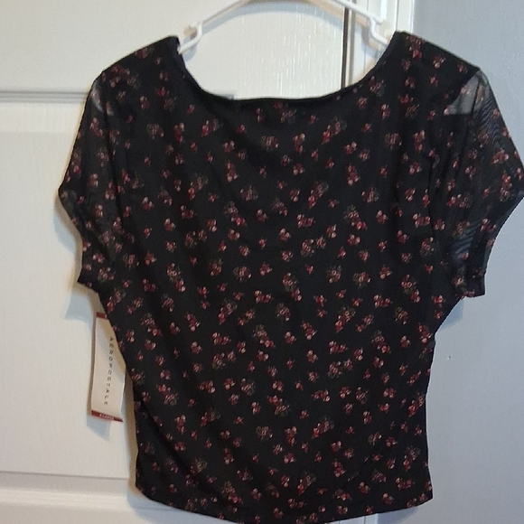 Aeropostale Black Floral Mesh Crop Top - Picture 4 of 4